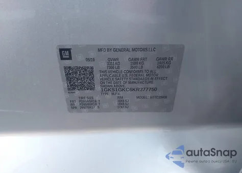 2019 GMC Yukon Xl Slt z USA, uszkodzony, nr VIN 1GKS1GKC6KR377750